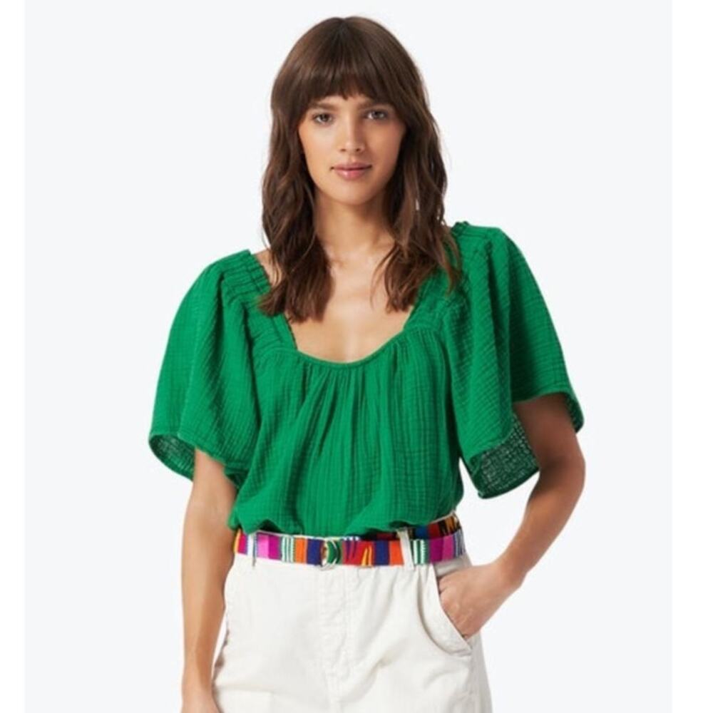 Xirena Top‎ Lou Flutter Sleeve Green Square Neck Cotton Blouse Size S